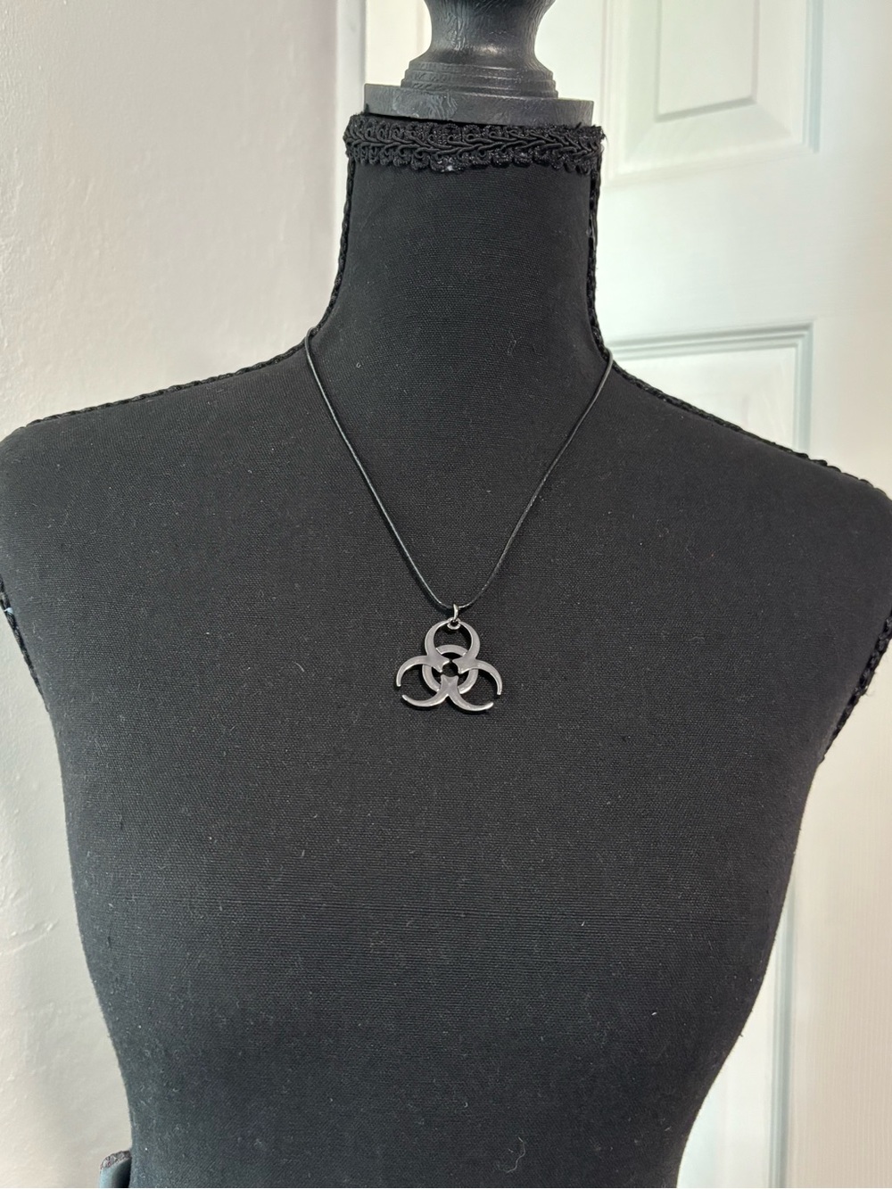 Black Biohazard Pendant Necklace - Minimal Women's Jewelry